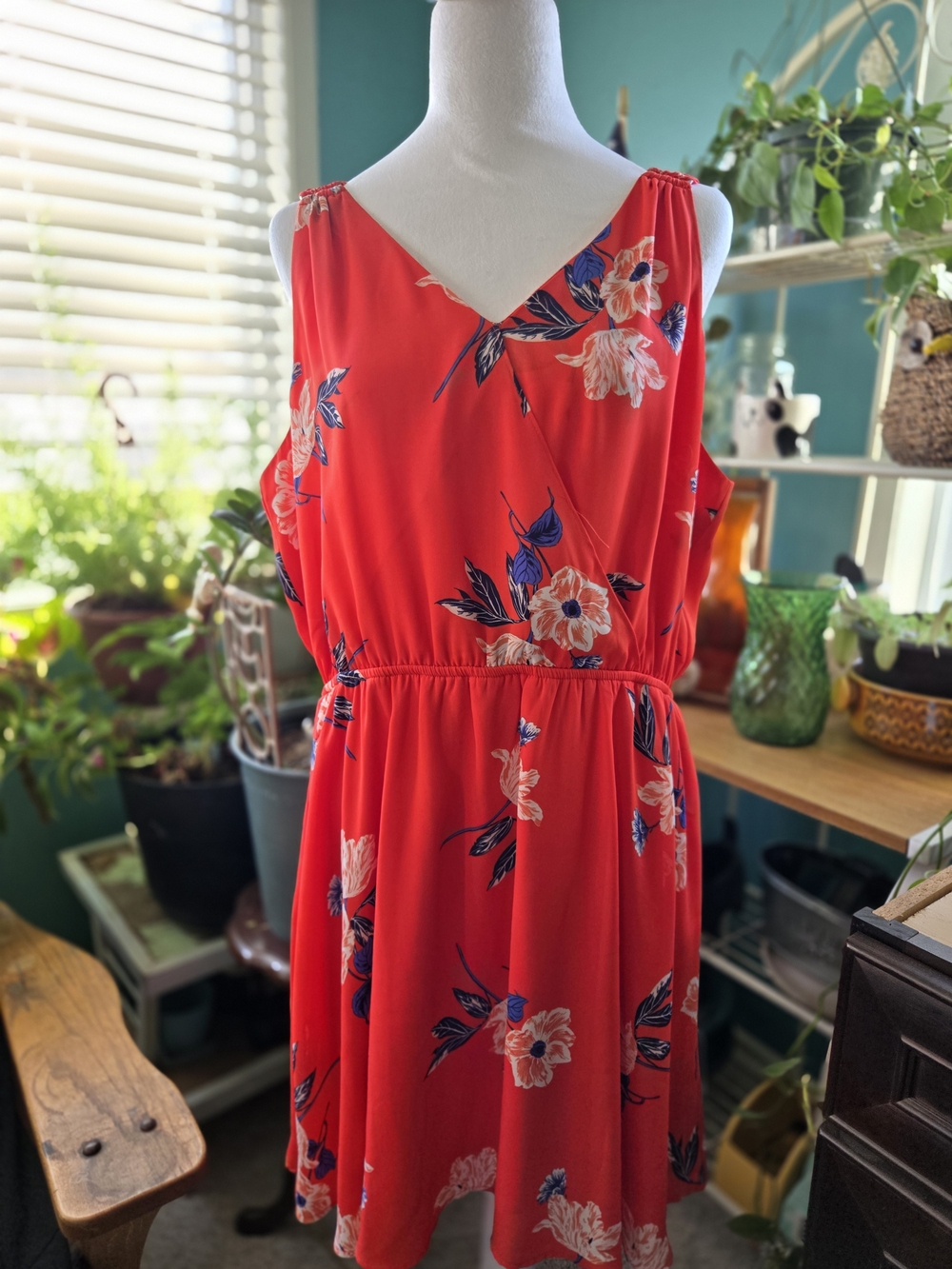 Maurices Red Floral V-Neck Mini Dress